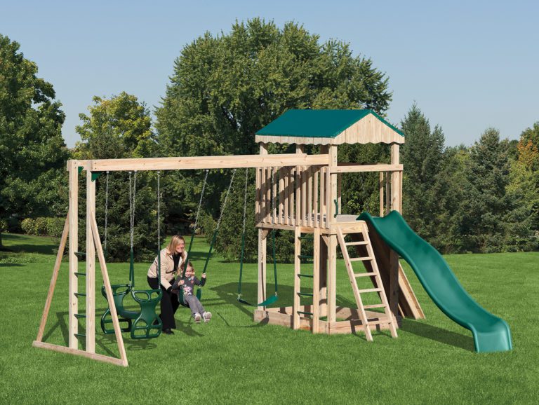 Backyard Playground Set of Swing and Slide with roof