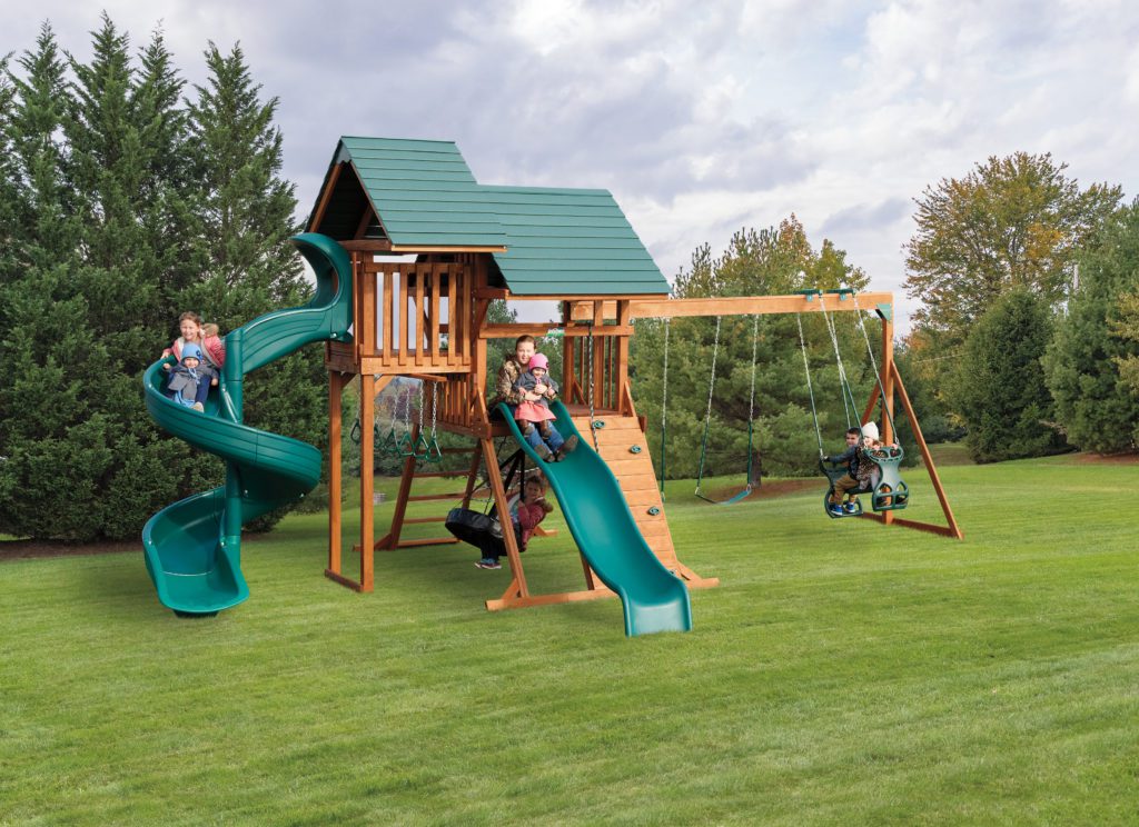 Backyard Playground Set of Wood and Green